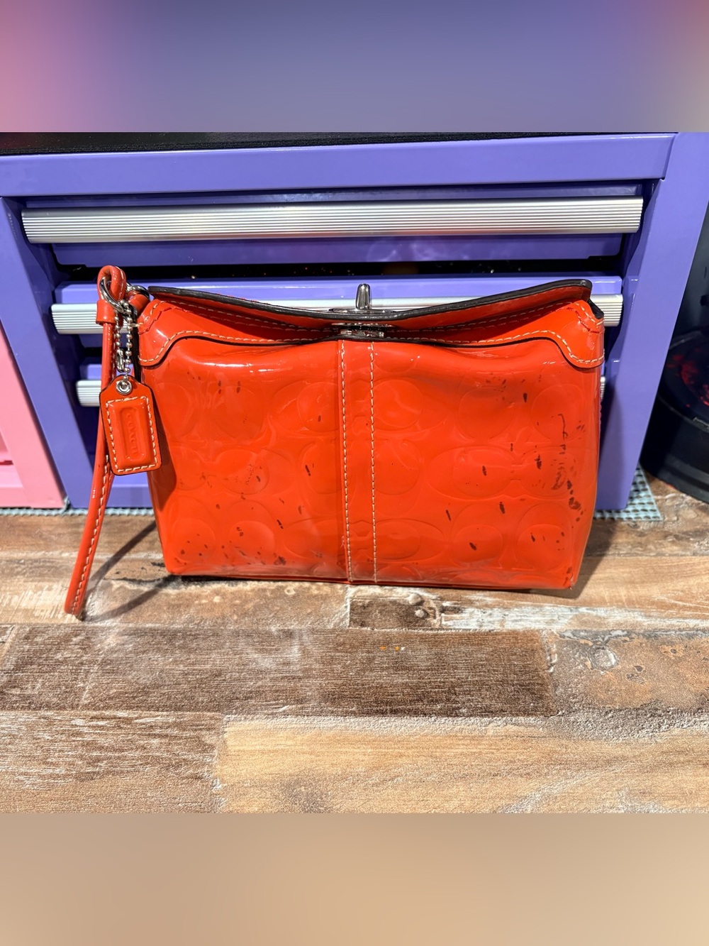Rose/Red/Coral Patent Leather Women's wristlet - Glossy Finish F43375